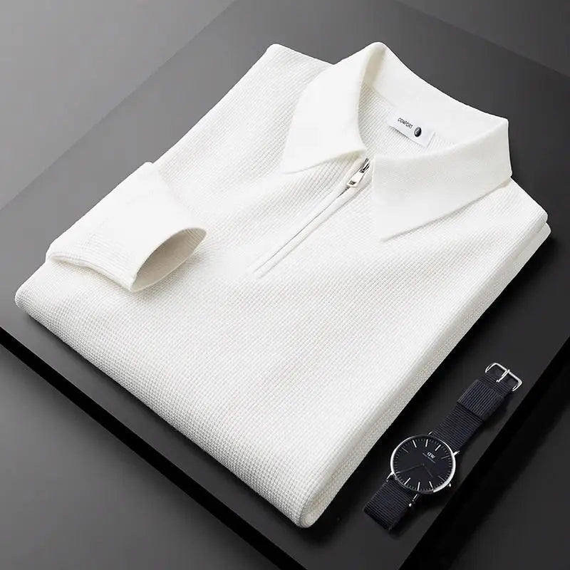 Sweat-shirt homme en coton à col zippé, maille gaufrée, automne