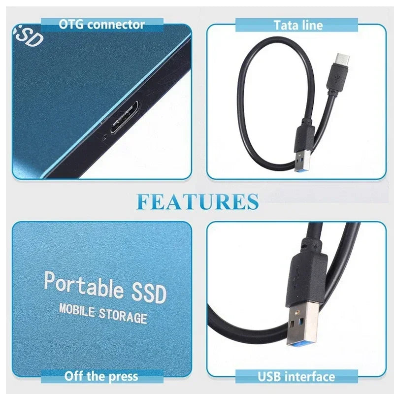 Disque SSD externe USB-C de 2 To, transfert rapide des données et sauvegarde, 520 Mo/s
