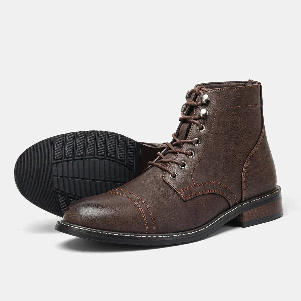 Bottines homme à lacets en similicuir, boots derby vintage élégantes et robustes pour l’automne