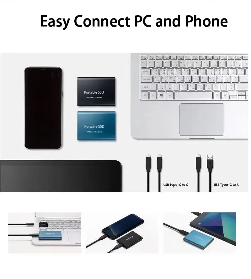 Disque SSD externe USB-C de 2 To, transfert rapide des données et sauvegarde, 520 Mo/s