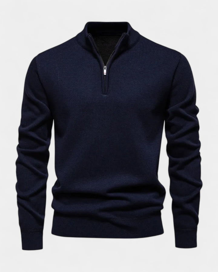 Pull homme en coton à demi-zip, col montant côtelé, modèle automnal