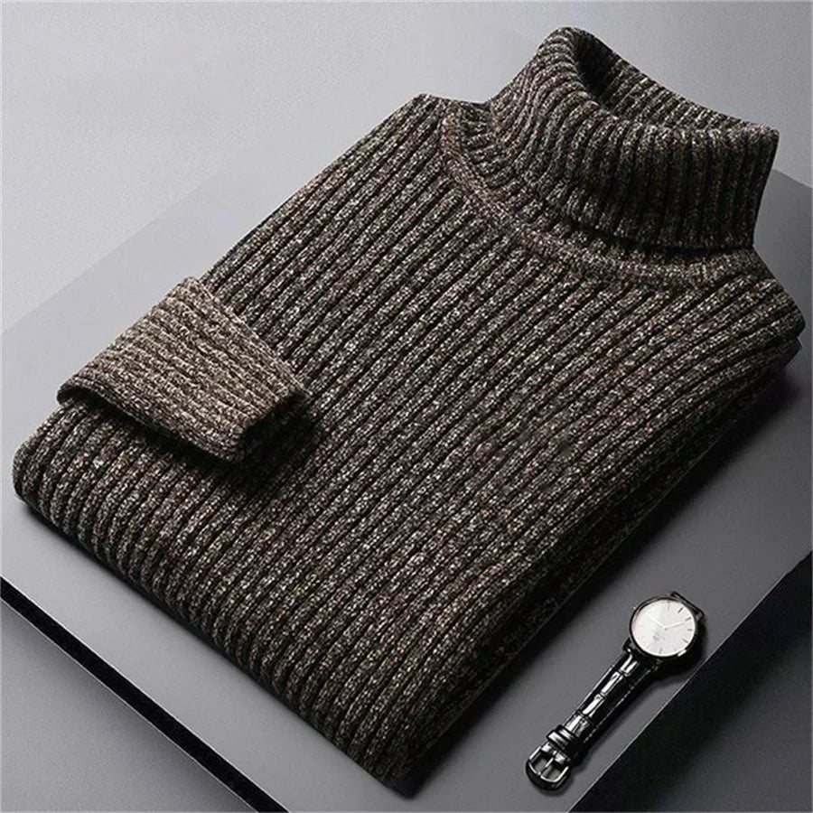 Men’s classic ribbed wool turtleneck sweater, ideal for autumn