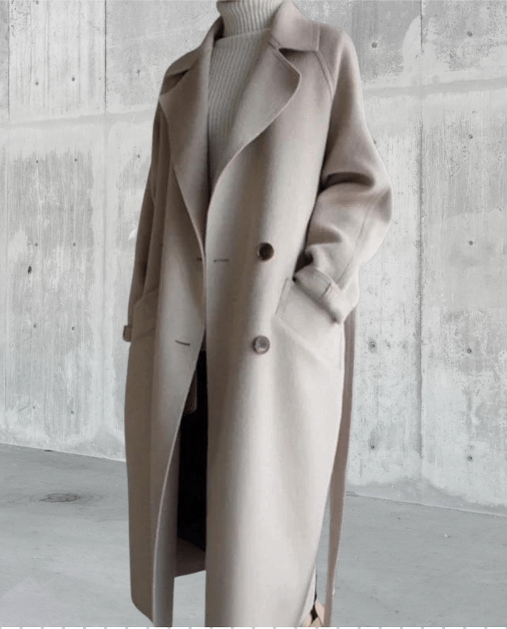 Manteau long d’hiver élégant pour femme en laine