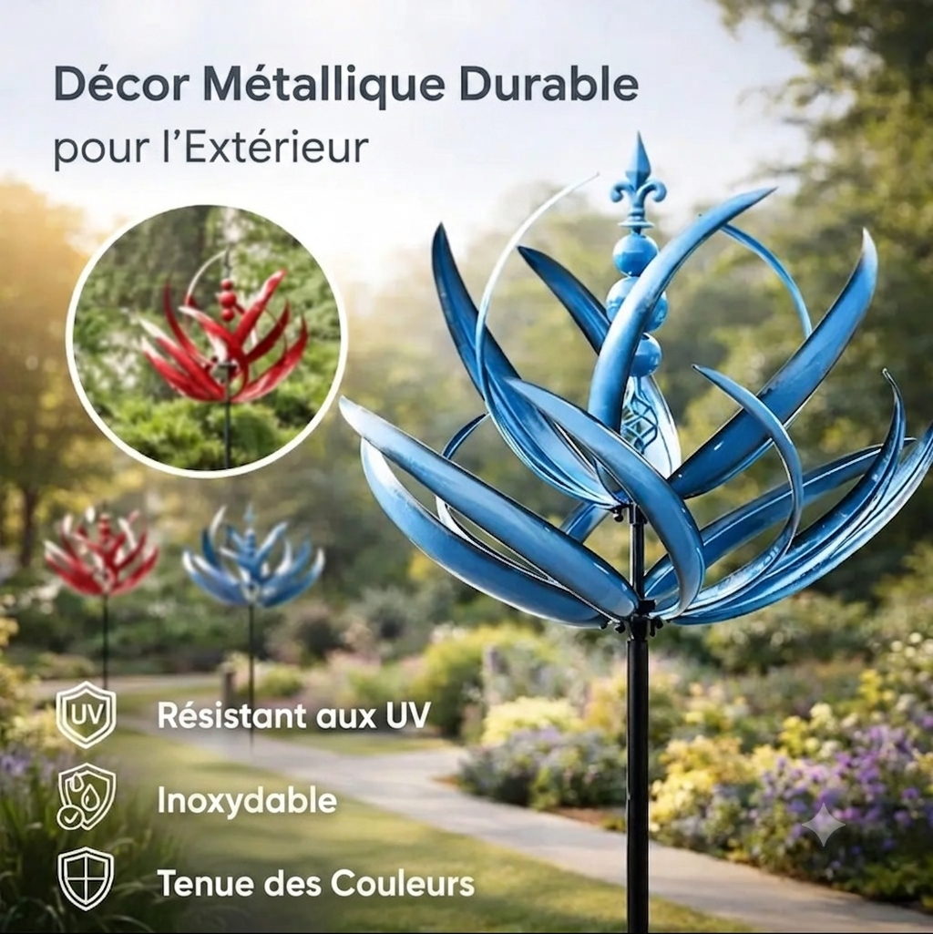 Girouette de jardin en métal à motif fleur de lotus, résistante aux UV, décoration pour terrasse et balcon