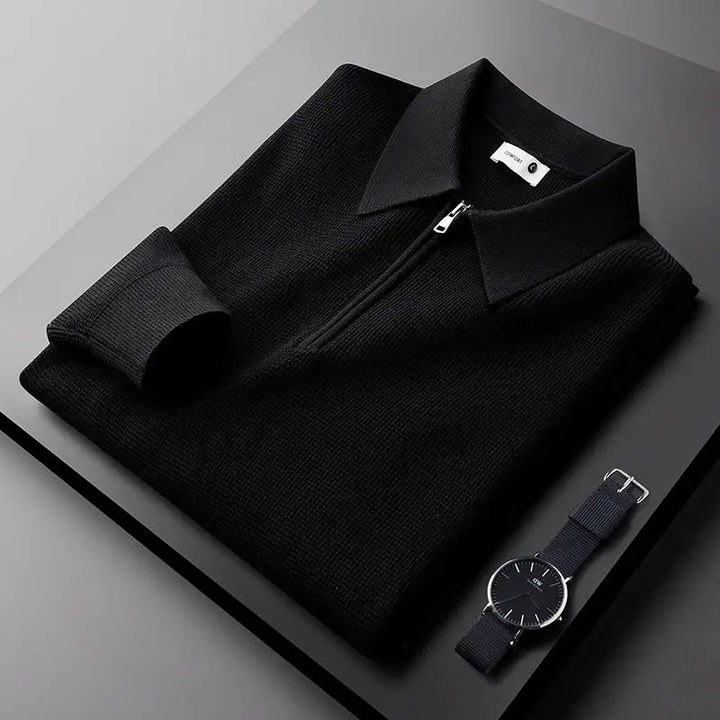 Sweat-shirt homme en coton à col zippé, maille gaufrée, automne