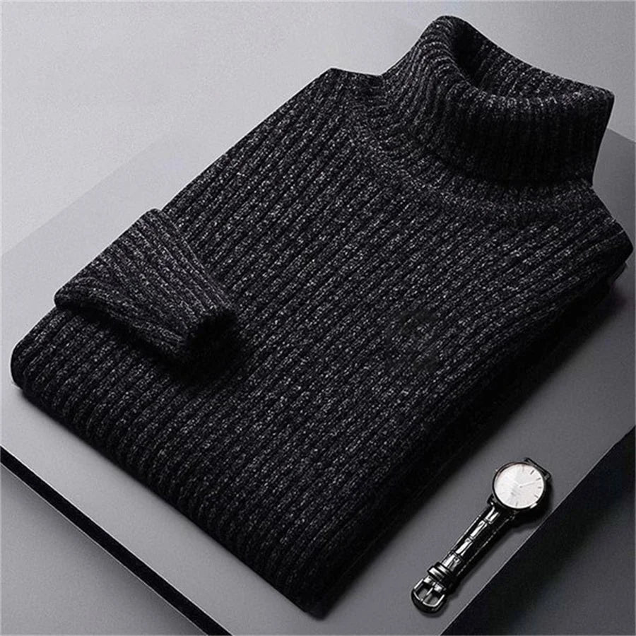 Men’s classic ribbed wool turtleneck sweater, ideal for autumn