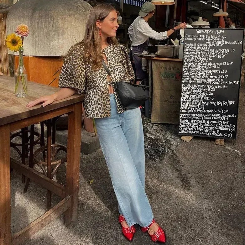Bella - Top elegant cu fundă și imprimeu leopard la modă pentru femei