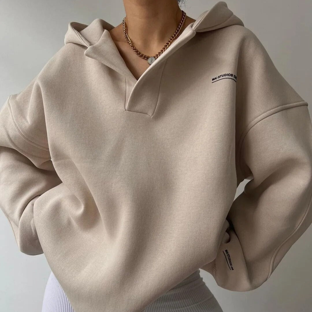Felpa con cappuccio da donna in cotone, oversize, con spalle scese, per l’autunno
