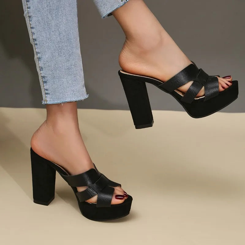 Talons femme confort en cuir synthétique à plateforme et talon bloc pour été élégant et stable