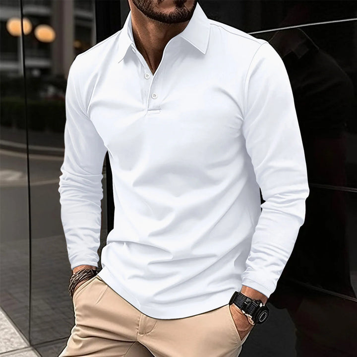 Men's cotton long-sleeve polo shirt, casual style, for autumn