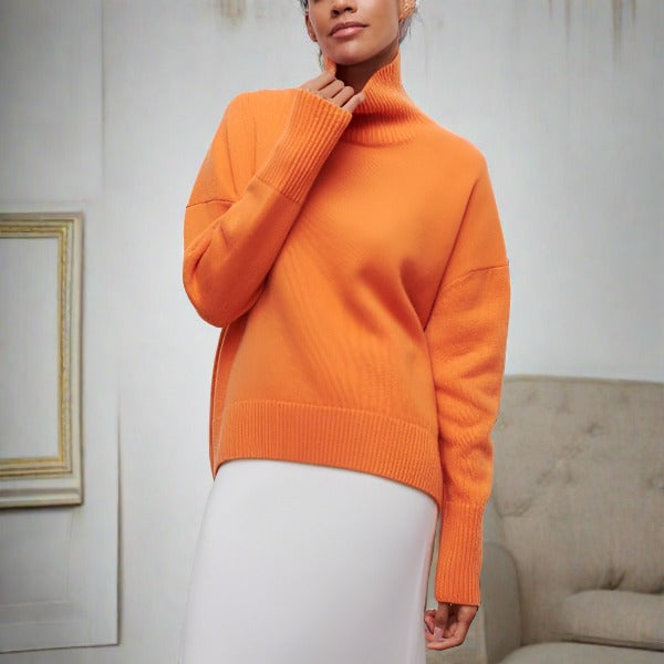 Pull femme en laine mérinos à col montant pour l’automne et l’hiver en maille respirante