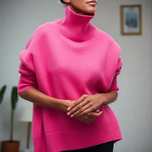 Pull femme en laine mérinos à col montant pour l’automne et l’hiver en maille respirante
