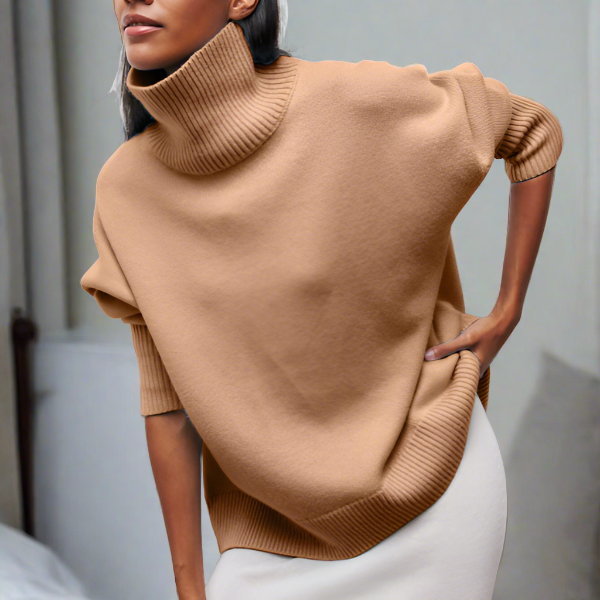 Pull femme en laine mérinos à col montant pour l’automne et l’hiver en maille respirante