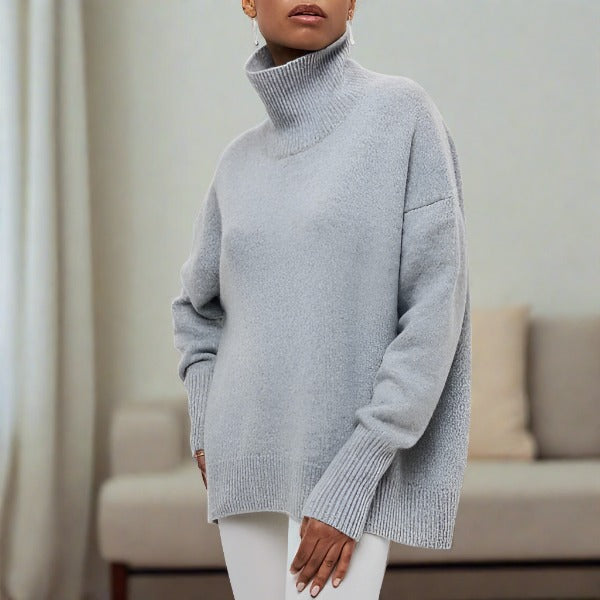Pull femme en laine mérinos à col montant pour l’automne et l’hiver en maille respirante