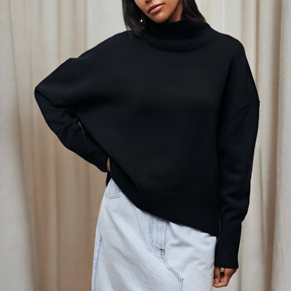 Pull femme en laine mérinos à col montant pour l’automne et l’hiver en maille respirante
