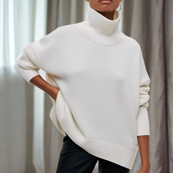 Pull femme en laine mérinos à col montant pour l’automne et l’hiver en maille respirante