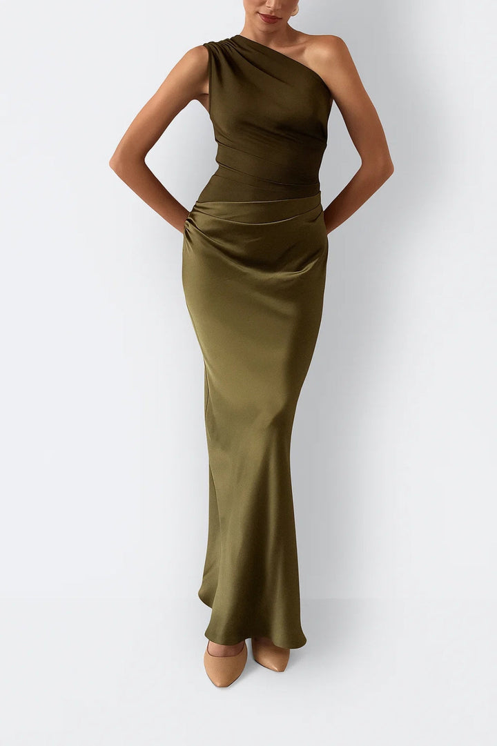 Rochie de seară lungă pentru femei, elegantă, din poliester, maxi, cu un singur umăr, pentru toamnă