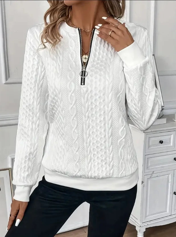 Sweat-shirt zippé pour femme, texturé, pour l’automne et les tenues de tous les jours