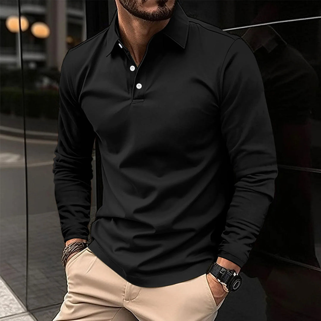 Men's cotton long-sleeve polo shirt, casual style, for autumn