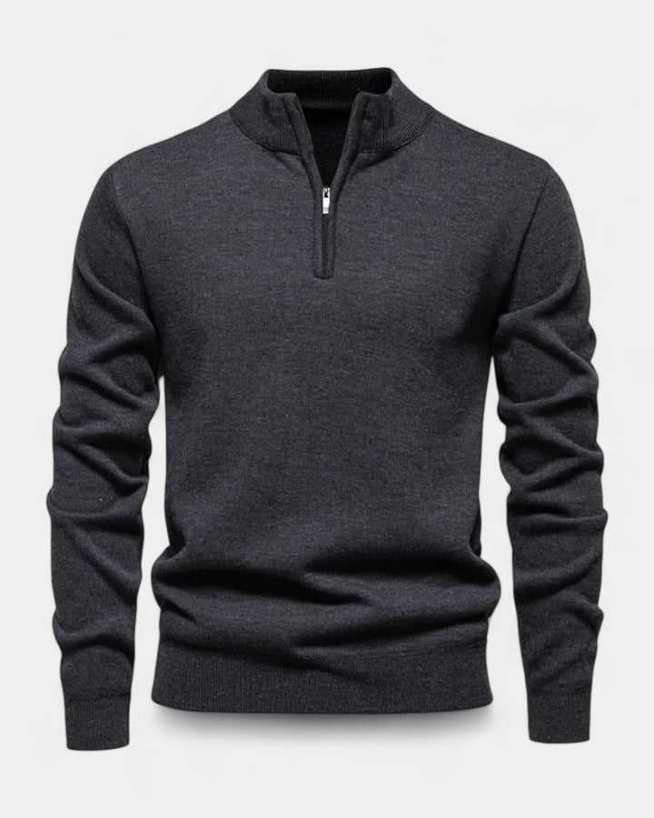 Pull homme en coton à demi-zip, col montant côtelé, modèle automnal