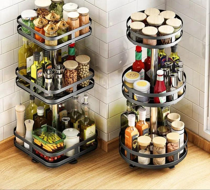 Étagère de cuisine tournante à 360° en acier inoxydable, réglable pour le rangement
