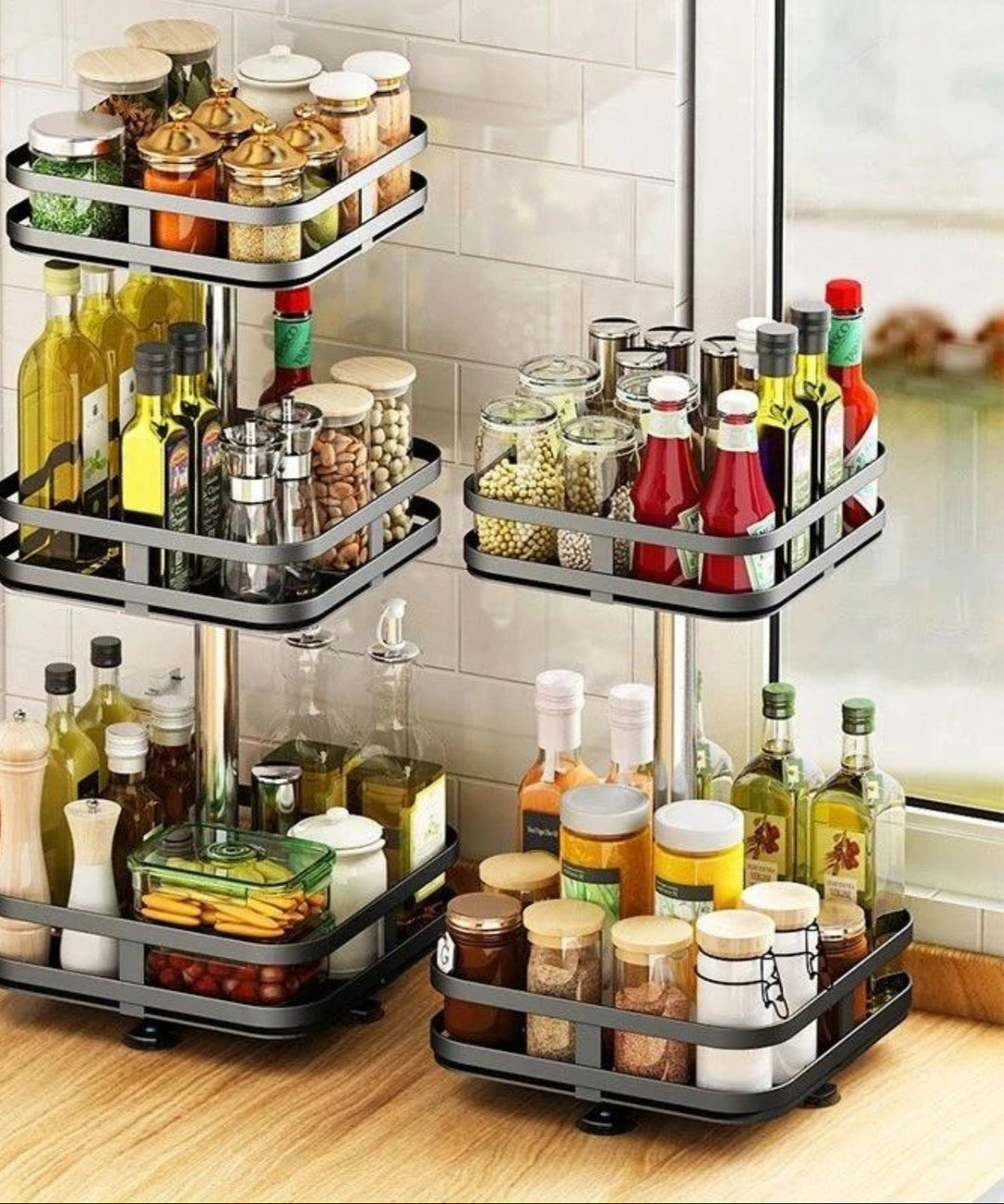 Étagère de cuisine tournante à 360° en acier inoxydable, réglable pour le rangement