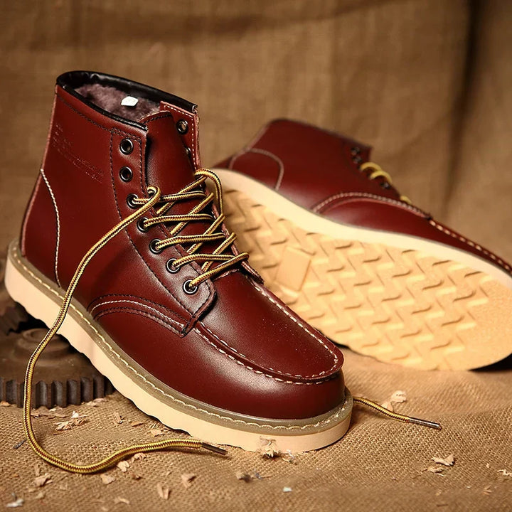 Bottes homme en cuir à lacets style workwear rétro, bottines robustes pour l’automne-hiver