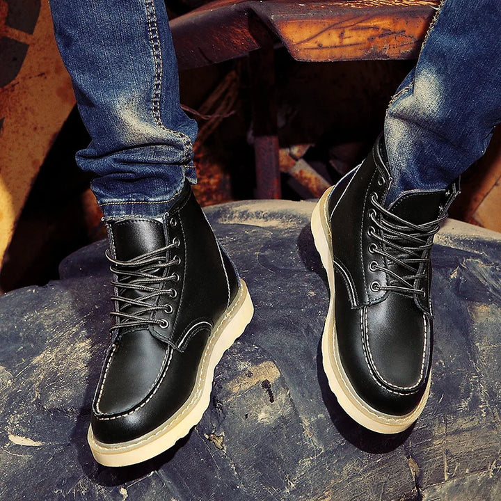 Bottes homme en cuir à lacets style workwear rétro, bottines robustes pour l’automne-hiver