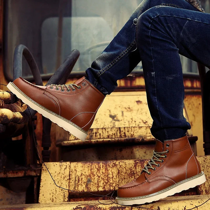 Bottes homme en cuir à lacets style workwear rétro, bottines robustes pour l’automne-hiver