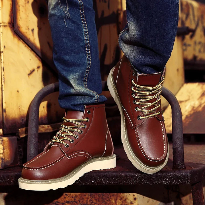 Bottes homme en cuir à lacets style workwear rétro, bottines robustes pour l’automne-hiver