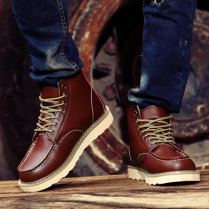 Bottes homme en cuir à lacets style workwear rétro, bottines robustes pour l’automne-hiver