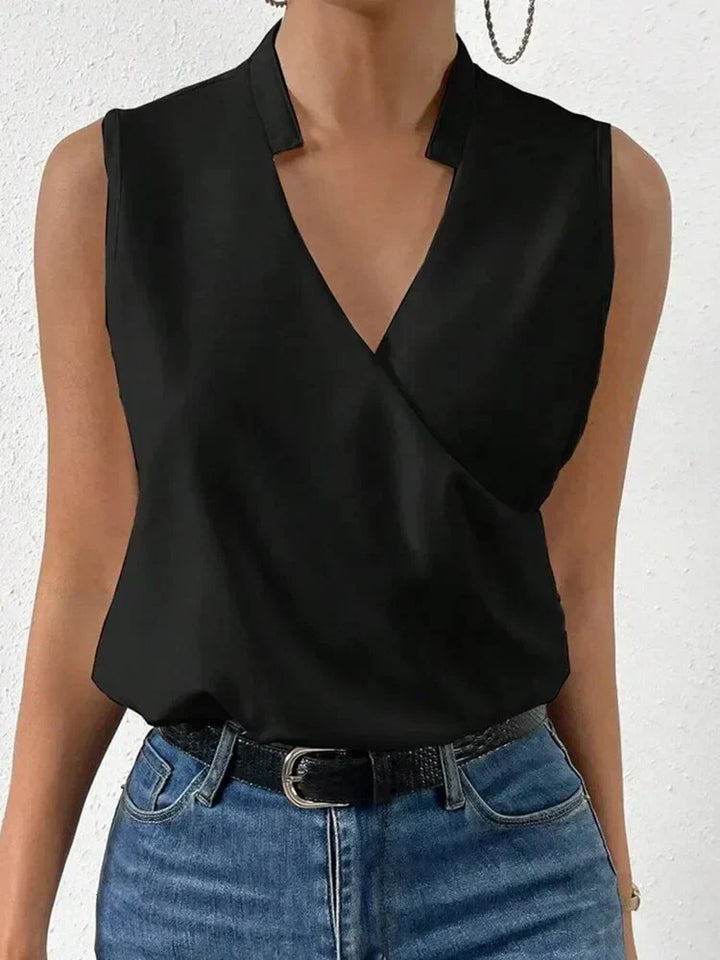 Nora - Elegancki letni top damski bez rękawów z dekoltem w serek