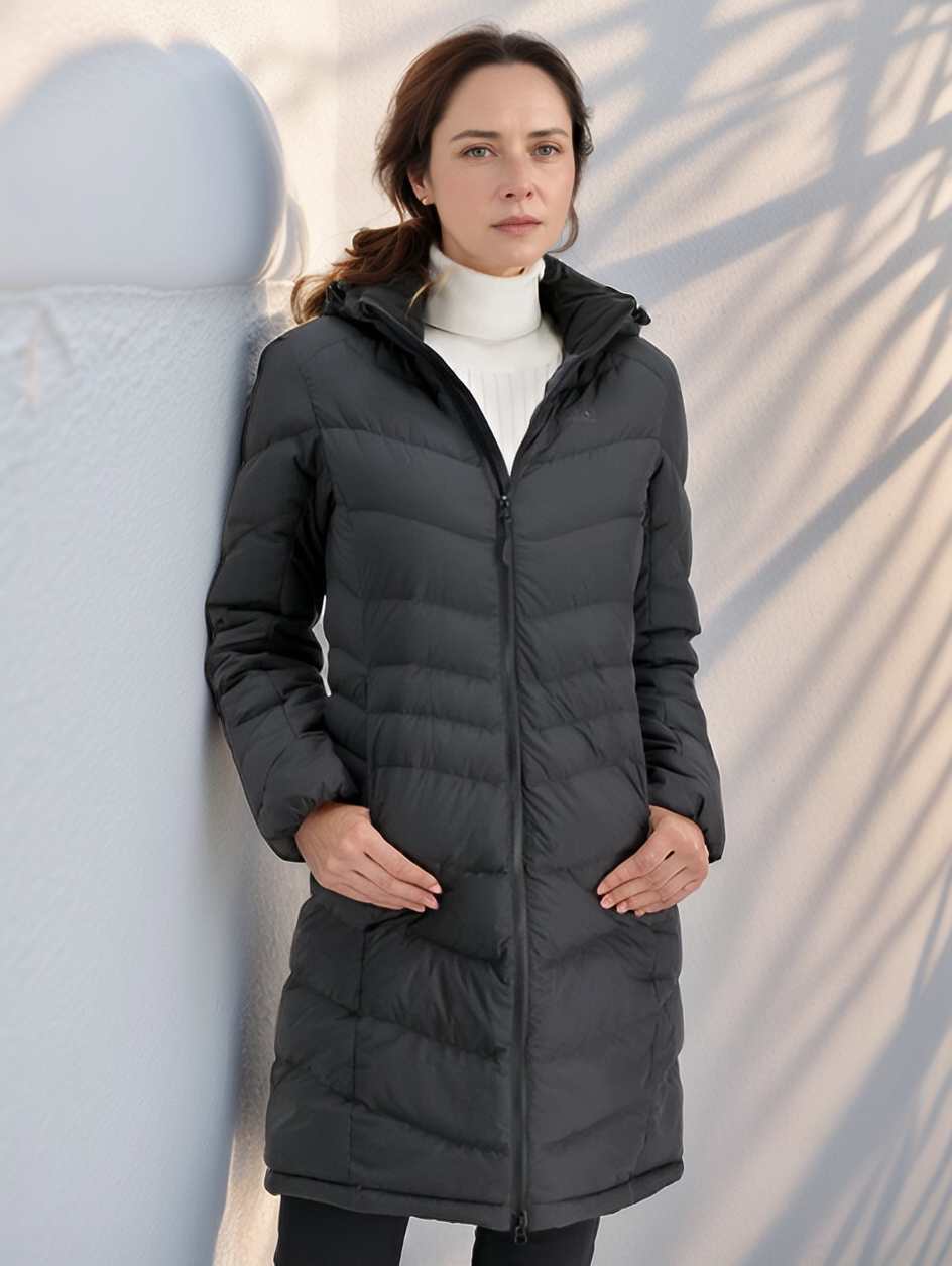 Abrigo largo acolchado impermeable para mujer con capucha, para otoño e invierno