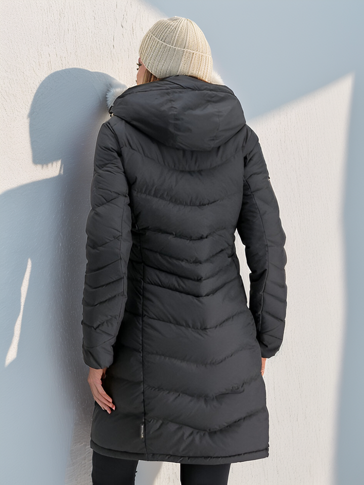 Abrigo largo acolchado impermeable para mujer con capucha, para otoño e invierno
