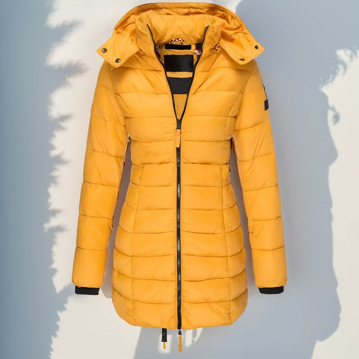 Abrigo largo acolchado impermeable para mujer con capucha, para otoño e invierno