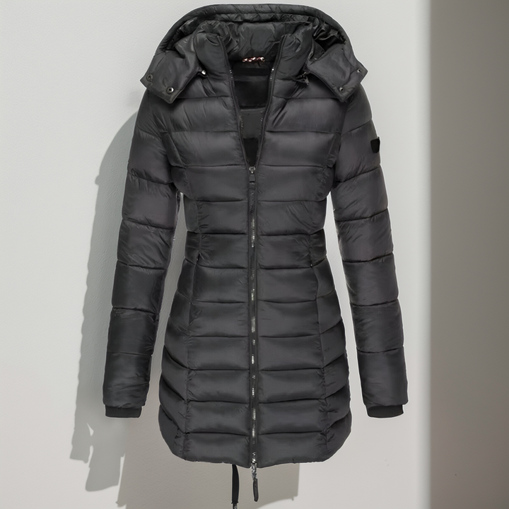 Abrigo largo acolchado impermeable para mujer con capucha, para otoño e invierno