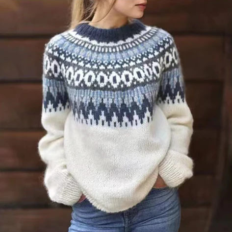 Pull chaud en maille nordique pour femme à manches longues pour l'hiver