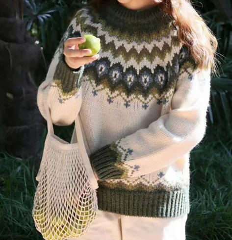 Pull chaud en maille nordique pour femme à manches longues pour l'hiver