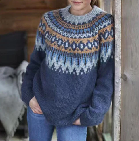 Pull chaud en maille nordique pour femme à manches longues pour l'hiver