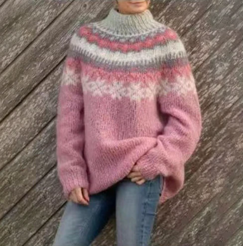 Pull chaud en maille nordique pour femme à manches longues pour l'hiver