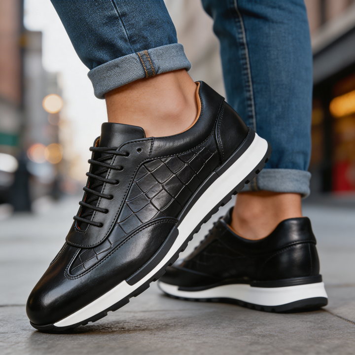 Baskets homme en cuir véritable effet croco à lacets, sneakers basses élégantes pour l’automne