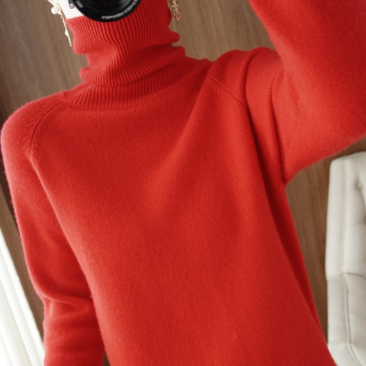 Pull à col roulé chaud pour femme en maille douce à manches longues pour l'hiver