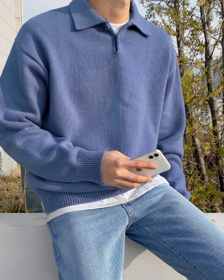 Pull en laine pour homme avec fermeture éclair sous le col, coupe ample pour l’automne