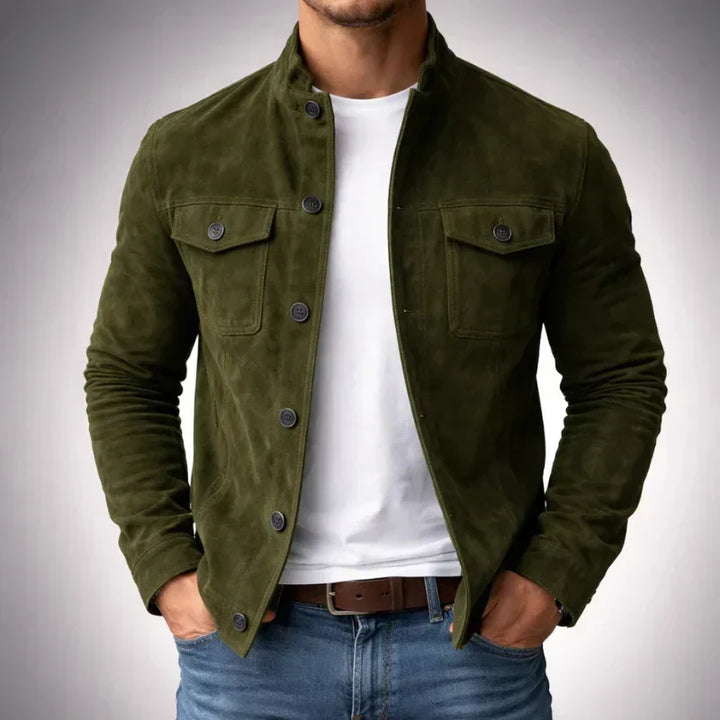 Giacca militare casual da uomo in pelle scamosciata, ideale per l’autunno