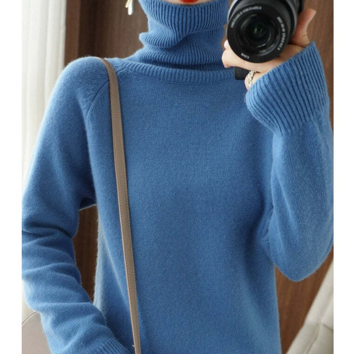 Pull à col roulé chaud pour femme en maille douce à manches longues pour l'hiver