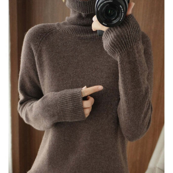 Pull à col roulé chaud pour femme en maille douce à manches longues pour l'hiver