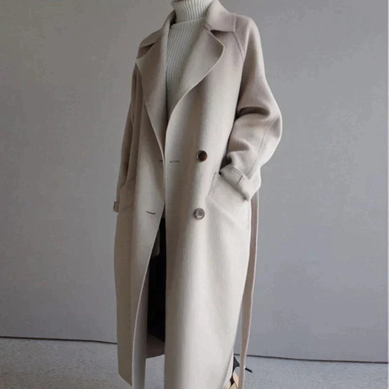 Manteau long d’hiver élégant pour femme en laine