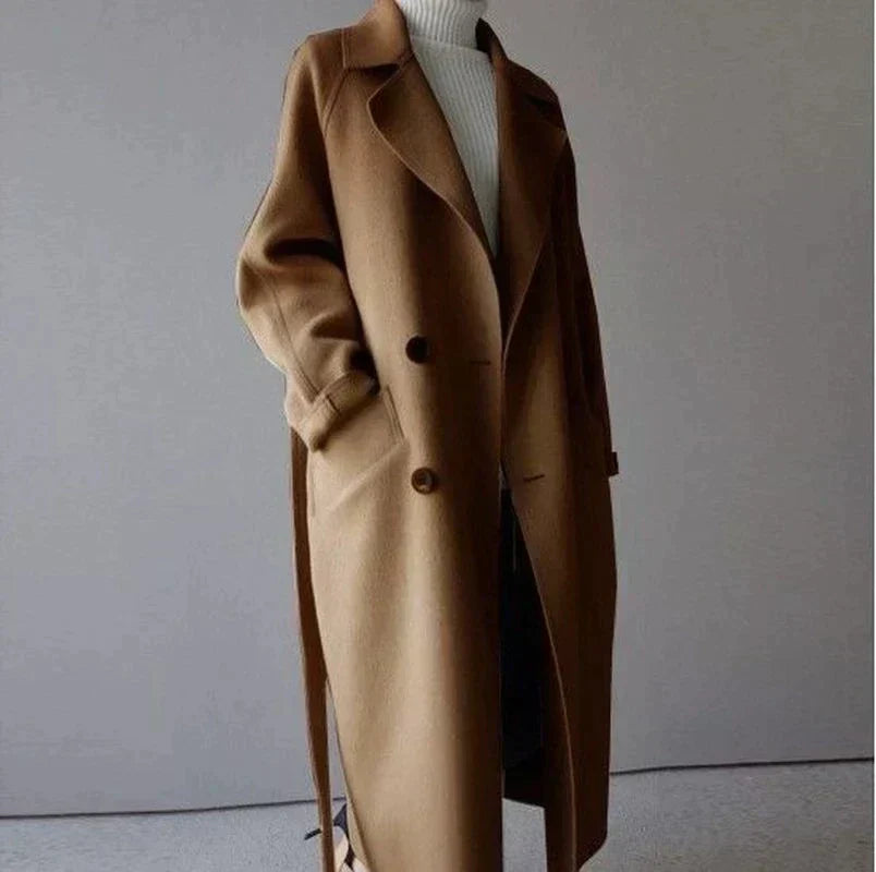 Manteau long d’hiver élégant pour femme en laine