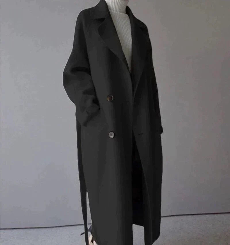 Manteau long d’hiver élégant pour femme en laine
