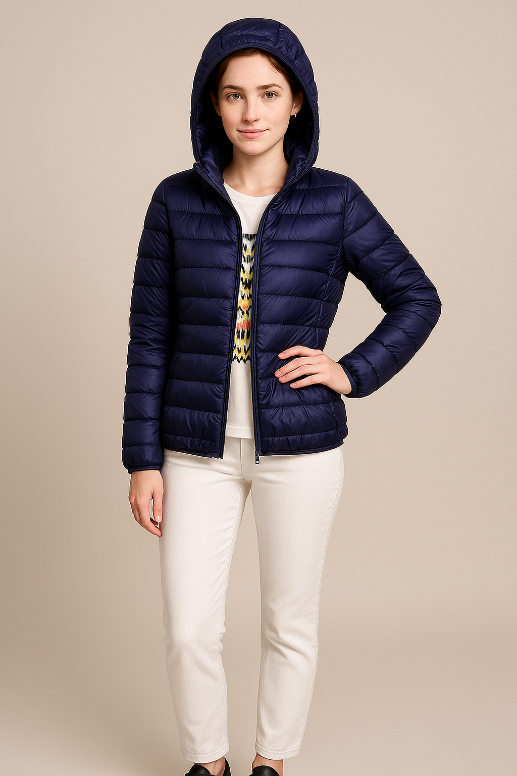 Doudoune femme à capuche légère matelassée, veste pour la fin de l’été et l’automne